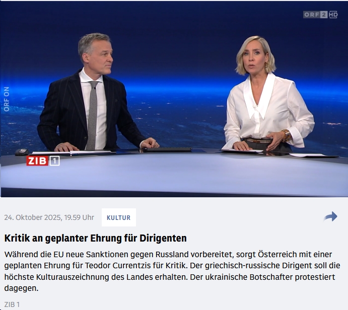 orf.at berichtet über Proteste gegen die Ehrung von Currentzis